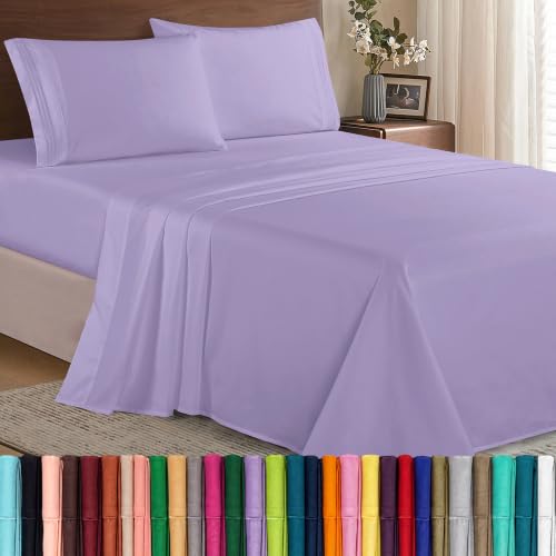 Image of Luxury Soft 1500 Premier Egyptian 4-Piece Premium Hotel Quality Wrinkle and Fade Resistant Coziest Bedding Set, Easy All Around Elastic Fitted Sheet, Deep Pocket up to 16inch, King, Lavender
