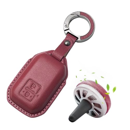 Image of Keyzone Leather Key Cover & Car Perfume fit for Suzuki Victoris, Swift, DZire, Baleno, Ertiga, Grand Vitara, Brezza, Fronx, Jimny,XL6, Toyota Glanza,Urban Cruiser Hyryder,Rumion 2B smart Key. (Red)