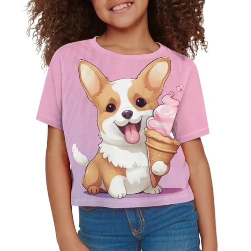 Image of Girl Crop Top Shirts for Summer Cute T Shirts Short Sleeve Tees for Kids 5-16