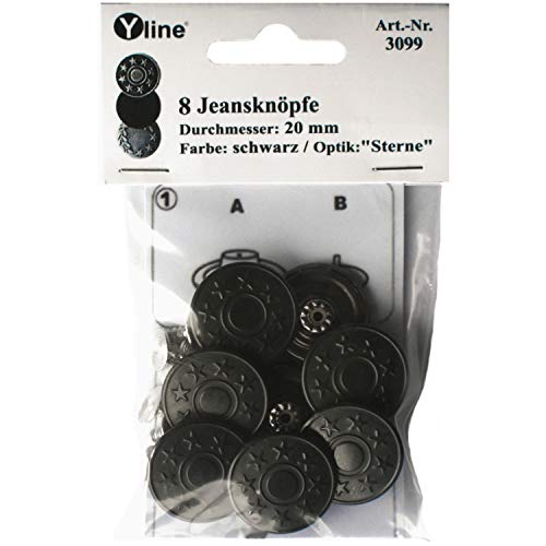 Yline 8 Jeans Knöpfe schwarz 20 mm, Jeansknöpfe Metallknopf, Metall Knöpfe, nähfrei, im Polybeutel, sl, 3099 Cover