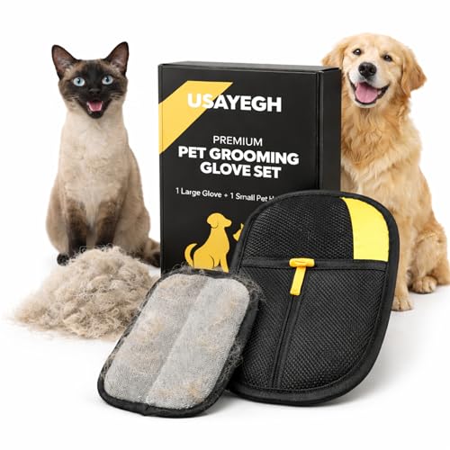 USAYEGH Pet Hair Remover Glove Set 2-Pack — Dog & Cat Grooming Glove, Pet Hair Remover for Furniture, Clothes & Car Seats, Reusable Lint Roller Alternative, Gift for Pet Owners