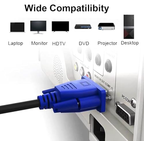 Image of NISHTECH Male to Male VGA Cable 1.5 Meter, Support Monitor /PC /LCD /LED, Plasma, Projector, TFT (Blue)