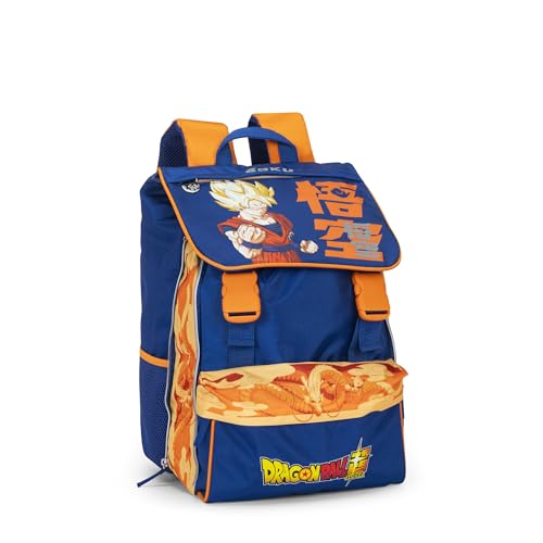 DRAGON BALL SUPER - Zaino Scuola Ufficiale Dragon Ball, Zaino Estensibile, 2 Ampi Vani, 2 Tasche Frontali, 2 Tasche Laterali, Spallacci Regolabili Imbottiti, 29 x 41H x 13,5+9 cm
