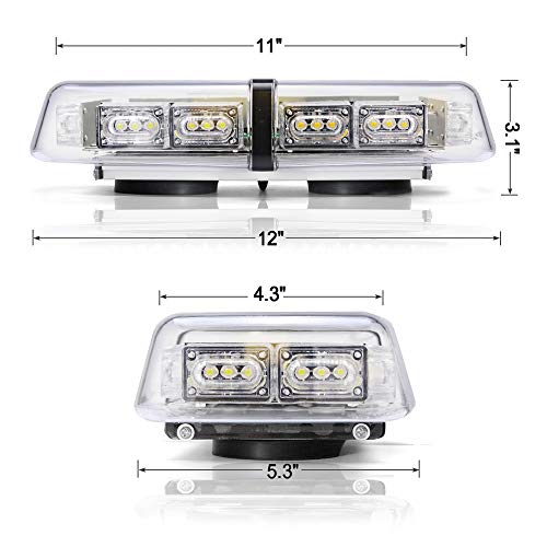 Foxcid 12" 36 Led 18 Watts Emergency Hazard Warning Security Roof Top Flash Strobe Mini Light Bar With Magnetic Mount, For Plow Or Tow Truck Construction Vehicle White Blue #TOP5