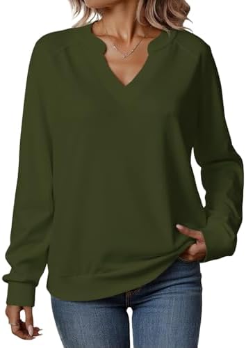 Tankaneo Damen Pullover V-Ausschnitt Sweatshirt Langarmshirt | Langarm,Elegant,Einfarbig,Leicht,Bequeme,Casual,Herbst,Winter,Pulli,Schicker,Women