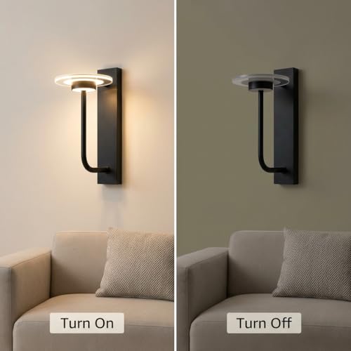 Image of LED Wall Light 3-Color CCT (Warm + Natural + Cold White) Metal & Acrylic Ring Design Wall Lamp for Bedroom Living Room Home Decor