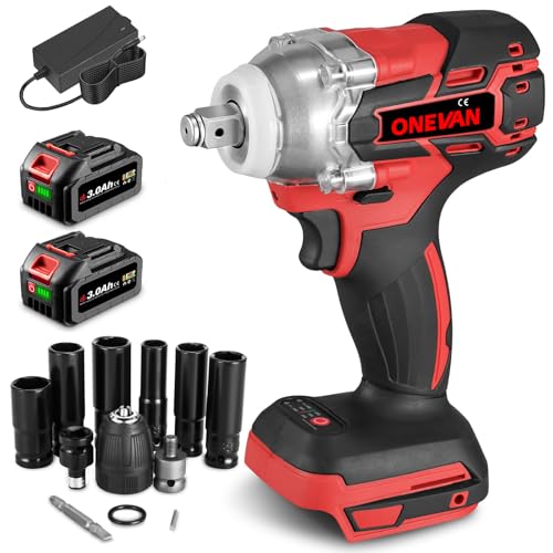 ONEVAN avvitatore a impulsi a batteria, 300 N.m chiave a percussione senza fili con 2 batteria da...