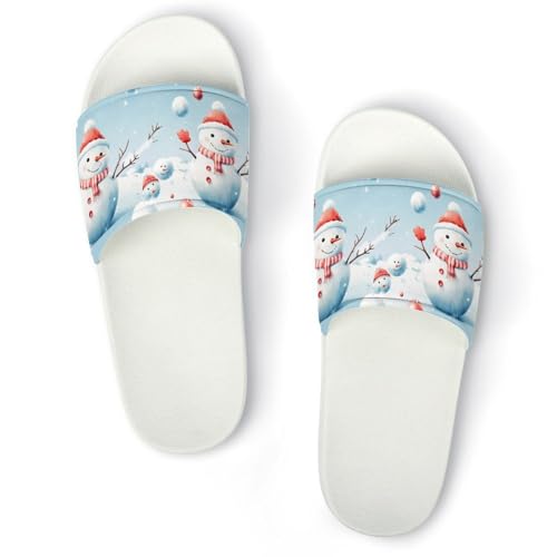 Blue Snowman Funny House Sandals Non Slip Shower Slippers Quick Drying Bathroom Shoes for Women Men