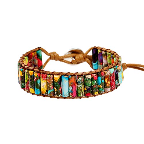 Image of Plumiss Women Boho Handmade Natural Stone Crystal Leather Bead Wrap Bracelets Collection