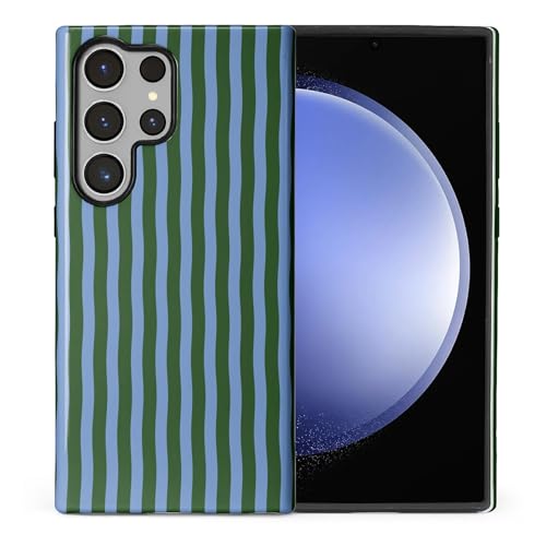 Coque Samsung S23 Ultra HL2 hybride double couche à rayures vertes et bleues protège votre mobile