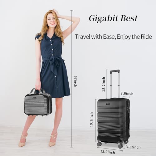 Carry On Luggage 22x14x9 Airline Approved, Hard Case Luggage Sets 2 Piece, PC+ABS Small Luggage Suitcase with TSA Lock & Spinner Wheels (14/20) - Black2