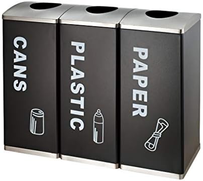 Metal Clamshell Rectangle 3 Classification in/Outdoor Dustbins Mall Uncovered Trash Can Recycling Compost Bins Paper Storage Bins Black (Color : No Cover, Size : Pack of 3)