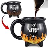 RAISLY Witch Brew Cauldron Coffee Mug, 300ml/10oz Heat Flame Color Changing Beverage Mugs, Adorable Sorceress’s Potion Themed Water Cups, All-Season Drinkware, Ideal for Birthday and Halloween