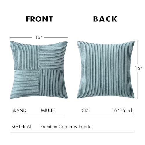 Image of MIULEE Slate Blue Decorative Throw Pillow Covers 16x16 Inch for Couch Bed Sofa Pack of 2 Coastal Farmhouse Throw Pillows Soft Cross Corduroy Patchwork Textured Cushion Cases
