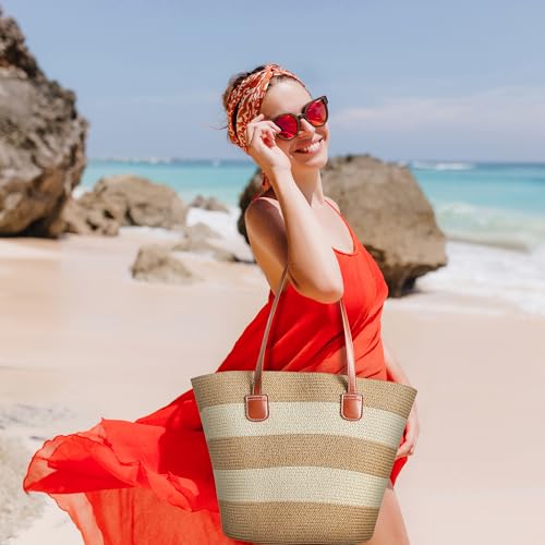 Image of Straw Bags For Women | Travel Straw Totes Bag, Summer Woven Shoulder Bag Handbag