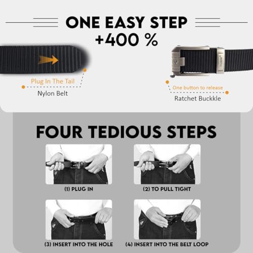 Image of TUSHI Ratchet Golf Casual Belt for Men, Nylon Web Tactical Work Belt with Automatic Slide Buckle