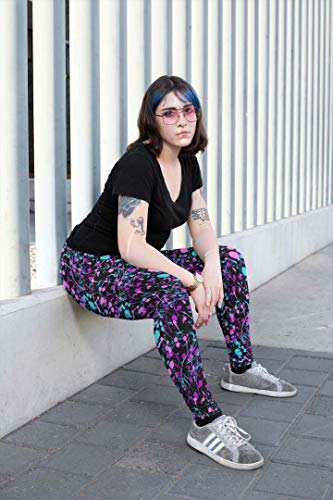 Image of sissycos Women's 80s Leggings Neon Artistic Splash Printed Buttery Soft Stretchy Pants