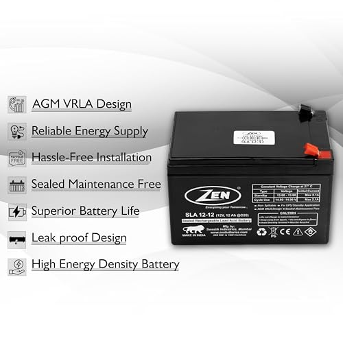 ZEN 12 Volt 12Ah SMF VRLA Rechargeable Battery | Reliable Power Solution for UPS Systems, Inverters, Solar Applications, Emergency Lighting,... - Image 3