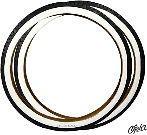 Cyclez 26" X 2.125 Duro Beach Cruiser Bicycle Diamond Whitewall Tires Oem Replacement Hybrid Comfort City Cruiser Tire Levers Tubes Rim Strips Bundle Kit #TOP5