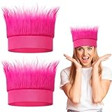 Luinabio 2 Pcs Hairy Headband Funny Wig for Crazy Hair Day Accessories Halloween Costume Hat Spirit Week Sports Events(Hot Pink,Solid Color)