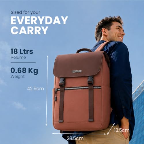 Image of American Tourister City Edge Laptop Backpack | 15.6 Inch Laptop Bag | Front Flap Design | Smart Trolley Sleeve | College & Office Use | Men & Women | Internal Organizer | 1 Year Warranty