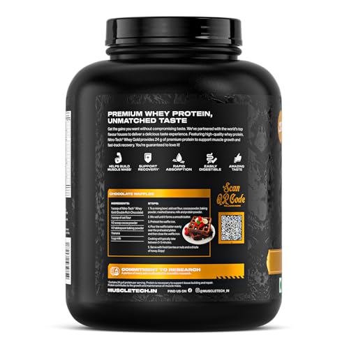 Image of MuscleTech Nitro-Tech Whey Gold Protein Powder | 24 g Protein & 5.4 g BCAAs Per Serving | Supports Lean Muscle & Faster Recovery | Double Rich Chocolate | 1.81 kg