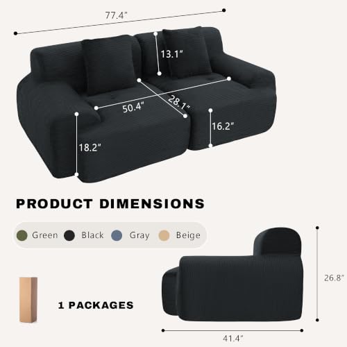 Image of Loveseat Modular Sectional Sofa, Modern 2 Seat Couch with Deep Seat