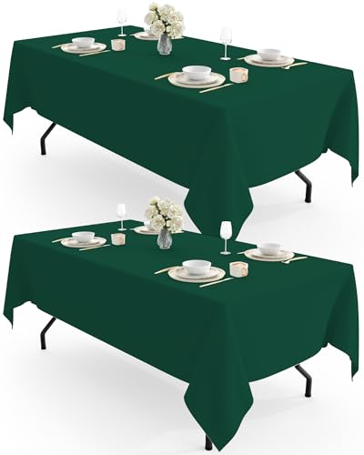 Pureegg Rectangle Table Cloth 60' X 102' – Durable Polyester Tablecloth Offers Reusable &Amp; Washable Protection, Ideal For Outdoor Party, Picnic, Wedding, Banquet And Birthday, 2 Pack, Hunter Green
