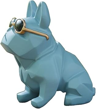 Unique Mini Geometric Dog Doggy Bulldog Figurine with Sunglasses Blue, Animal Statues, Home Garden Bar Decor Ornament