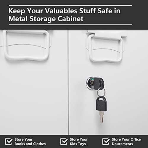 Lissimo Metal Storage Cabinet, Home Office Cabinet With Doors And Adjustable Shelves,Locking Cabinet With Adjustabl Leg Levelers Assembly Required (White) #TOP6