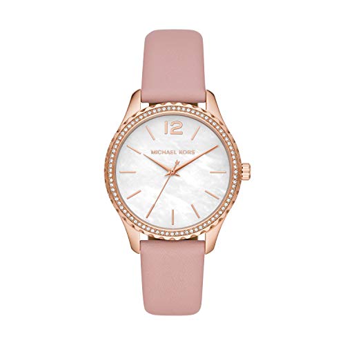 Michael Kors Women's Layton Stainless Steel Quartz Watch with Leather Strap, Pink, 18 (Model: MK2909)