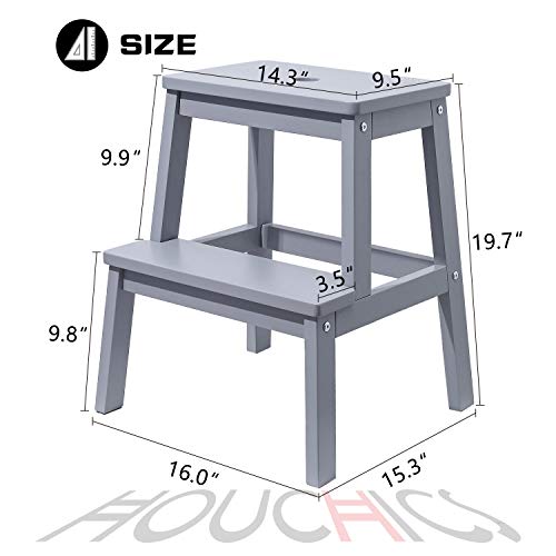 Houchics Adults Wooden Step Stool With 400 Lb, Gray Step Stool For Bedside Step Helper For Kitchen,Bathroom,Bedroom (Gray) #TOP5