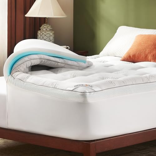 BEDLORE Mattress Topper Full Size, 4 Inch Dual Layer Mattress Pad, 2 Inch Gel Memory Foam Plus 2 Inch Plush Pillow Top Mattress Pad Cover for Back Pain, Medium-Firm (White) White Full