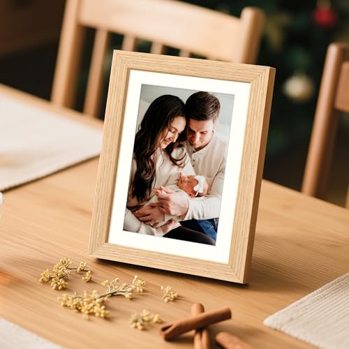 Image of upsimples 5x7 Picture Frame Solid Wooden, Nursery Decor, 1Pack Natural | 100% Solid Wood, Fit 4x6 with Mat and 5 x 6 Photo, Wall Decor or Tabletop Display, Safe For Nursery Kids Room