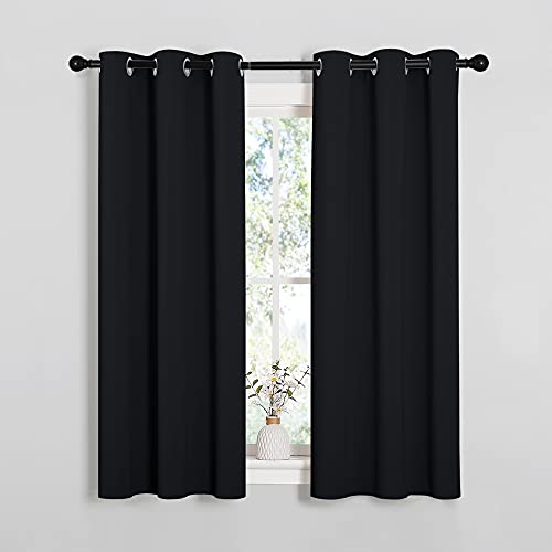 Image of NICETOWN Blackout Draperies Window Curtain Panels, Autumn /Winter Thermal Insulated Solid Grommet Blackout Curtains /Drapes for Cafe (Set of 2, 34 inches by 54 inches, Black)