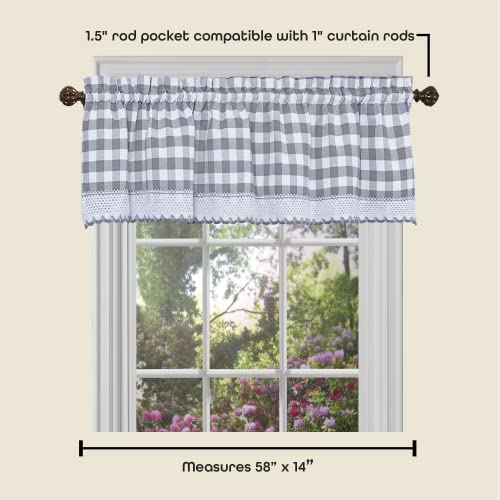 Buffalo Check Valance Window Curtains - 58 Inch Width, 14 Inch Length - Grey & White Plaid - Light Filtering Farmhouse Country Drapes For Bedroom Living & Dining Room By Achim Home Decor #TOP2