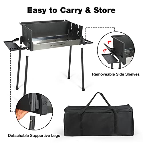 Grande barbecue a carbone con affumicatore offset, portatile e regolabile, con tavolini pieghevoli e tavolo in materiale