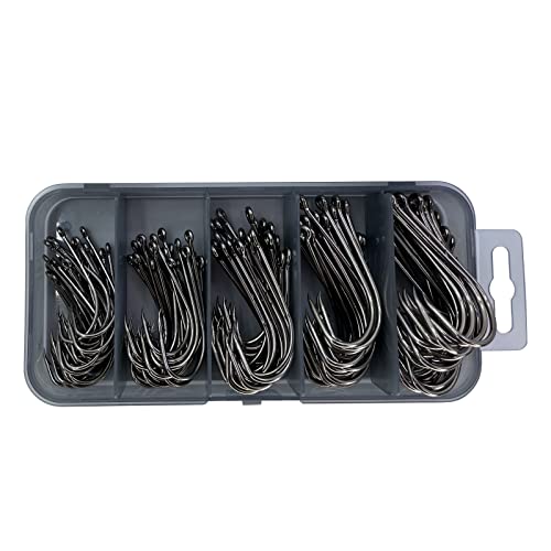 Cheerouters 100 Piece 5 Sizes 1/0-5/0 Offset Bait Holder Fishing Hooks Barbed Shank Beak Bait Holder Hook Offset with 2 Baitholder Barbs Jig Fish Hooks Red (Black)