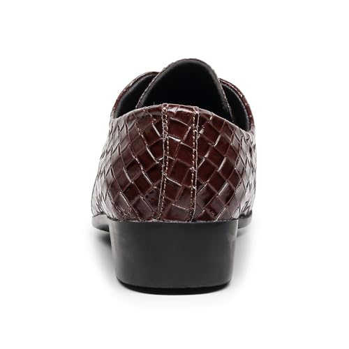 Men's Leather Oxford Wingtip Dress Shoes Red Woven Shoes Lace-up Style3