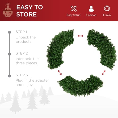 Image of Best Choice Products 60in Large Artificial Pre-Lit Fir Christmas Wreath Holiday Accent Decoration w / 300 LED Lights, 930 PVC Tips
