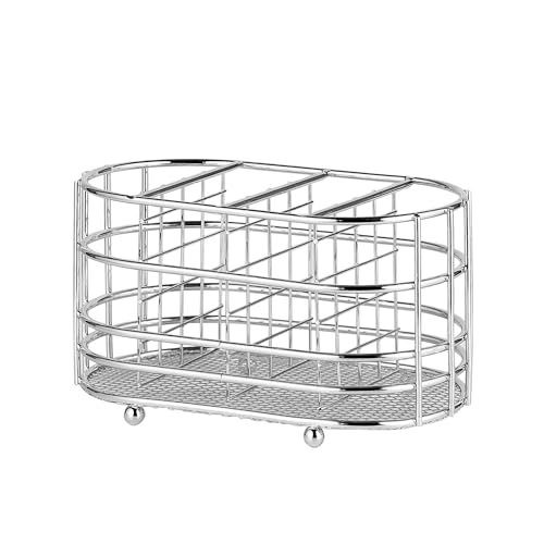 Innoteck Essentials Chrome Cutlery Caddy Oval Shape - Rust Proof - Utensil Holder - Four Compartments - Space Saving Organiser - Utensil Rack for Knives, Forks, Chopsticks, Spoons, spatulas
