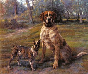 Peinture à l'huile de Good Friends Osthaus, tableau de chien de chasse sur toile 12x16