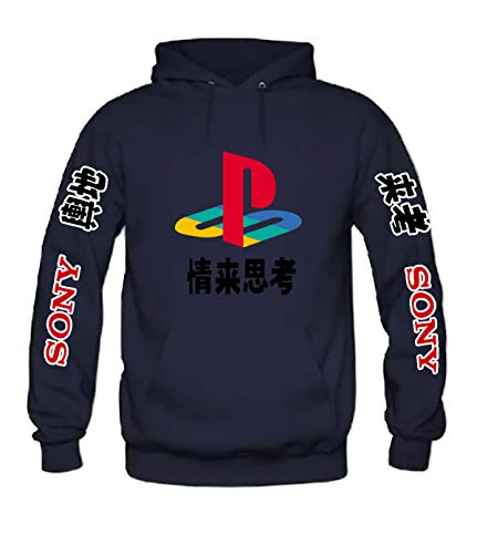Playstation Japanese Mens Hoodie Sweatshirt Adult (Navy, XS)