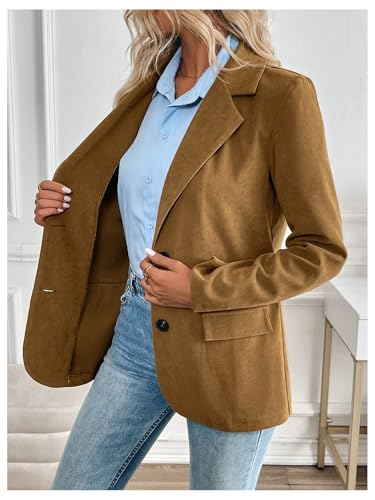 Floerns Women's Faux Suede Lapel Neck Blazers Button Down Long Sleeve Blazer Jacket3