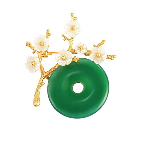 Broche calcédoine verte élégante en forme de fleur pour femme