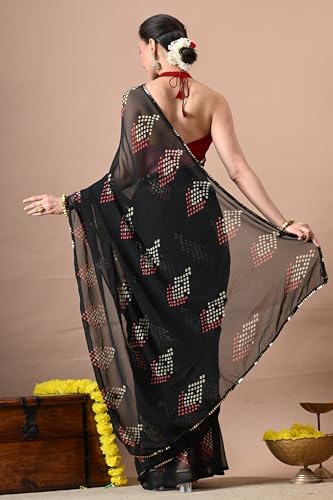 Image of MIRCHI FASHION Women Sari Georgette Chevron Printed | Modern Pattern Farewell and Festive Drape with Matching Blouse Piece