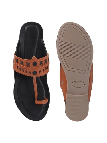 Image of SilverArrow womens Folk Bella Fashion Sandals|Kholapuri Style Flat With Open Back |Casual Wear
