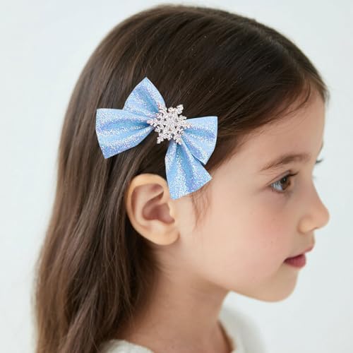 Pinzas para el cabello con lazo de copo de nieve azul para mujeres y niñas – Clips de aligátor con brillo para Navidad, accesorios festivos para el cabello, 2 unidades miniatura 6