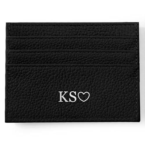 Easycosy Personalized Credit Card Holder Wallets, Custom Gold Silver Initial Letter Card Case Protector for Women, RFID Blocking PU Leather Ultra Slim Wallets, 6 Card Slots and 1 Pocket, Black
