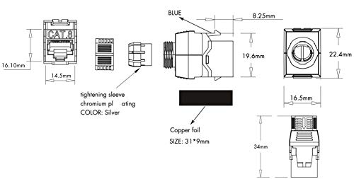 Módulo Keystone CAT 8.1 STP sin herramientas para panel de rack de servidor de 16,5 mm 5